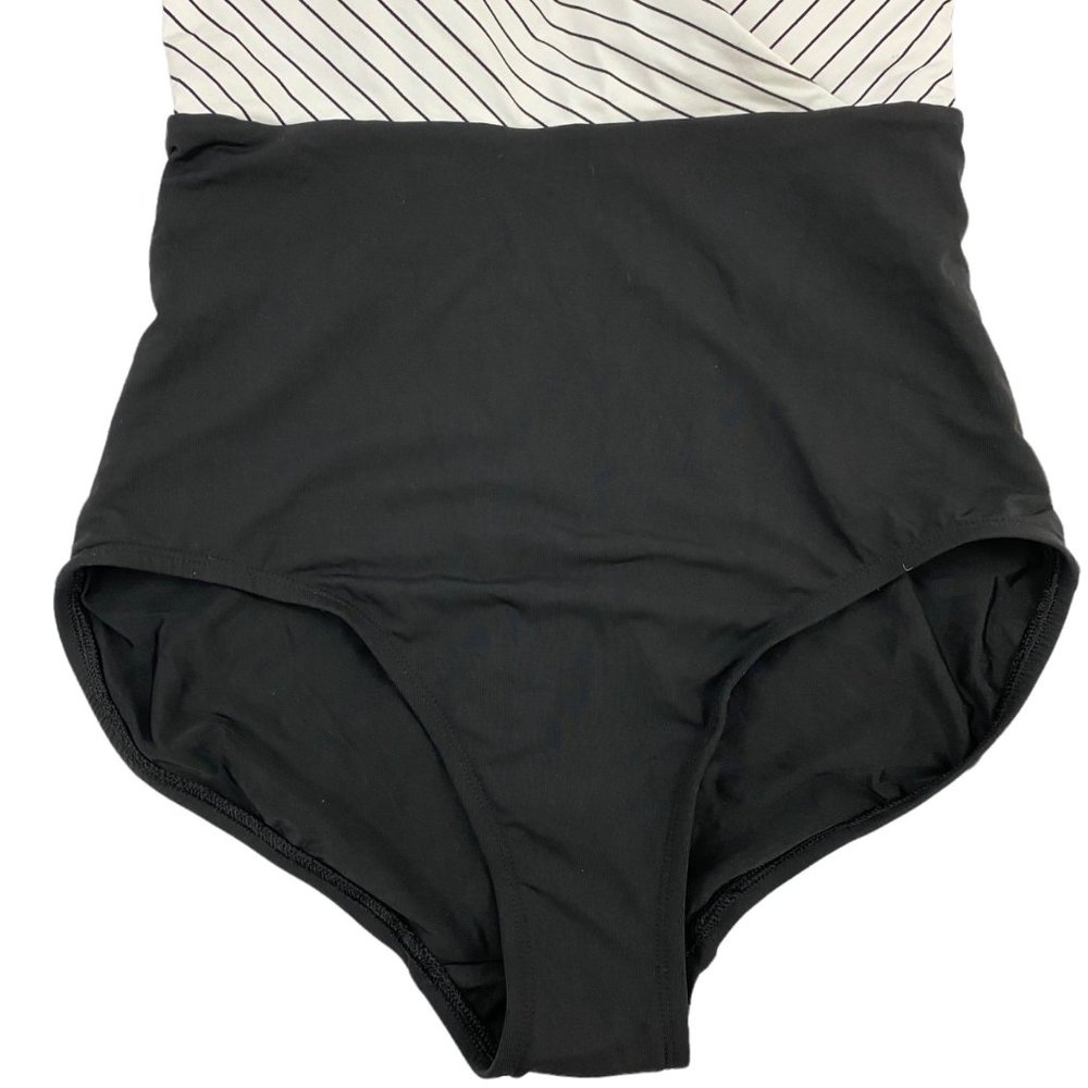 CALIA by Carrie Underwood Black & White Stripe Cross Back One Piece Swimsuit 4 - Picture 4 of 9